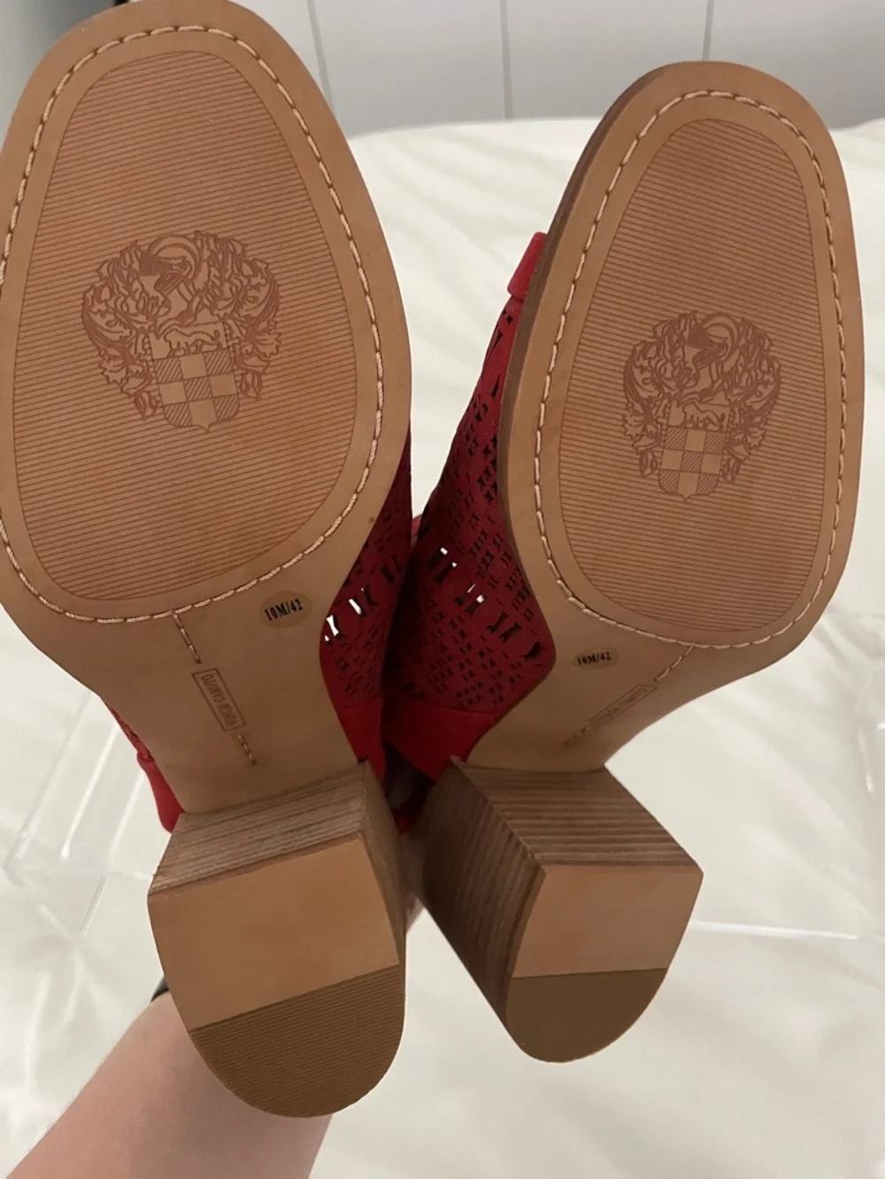 NEW Vince Camuto Red Laser-Cut Block Heel Sandals